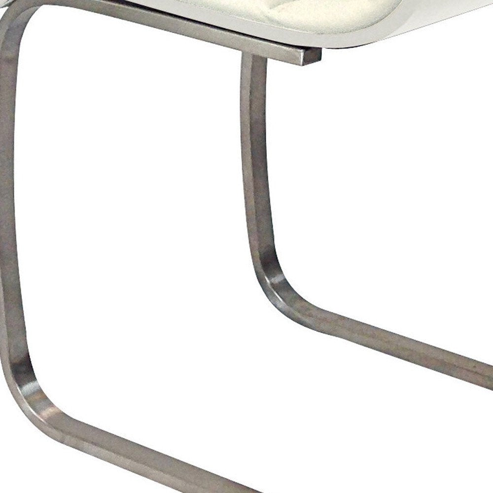 Set of Two White And Silver Faux Leather And Metal Dining Side Chairs