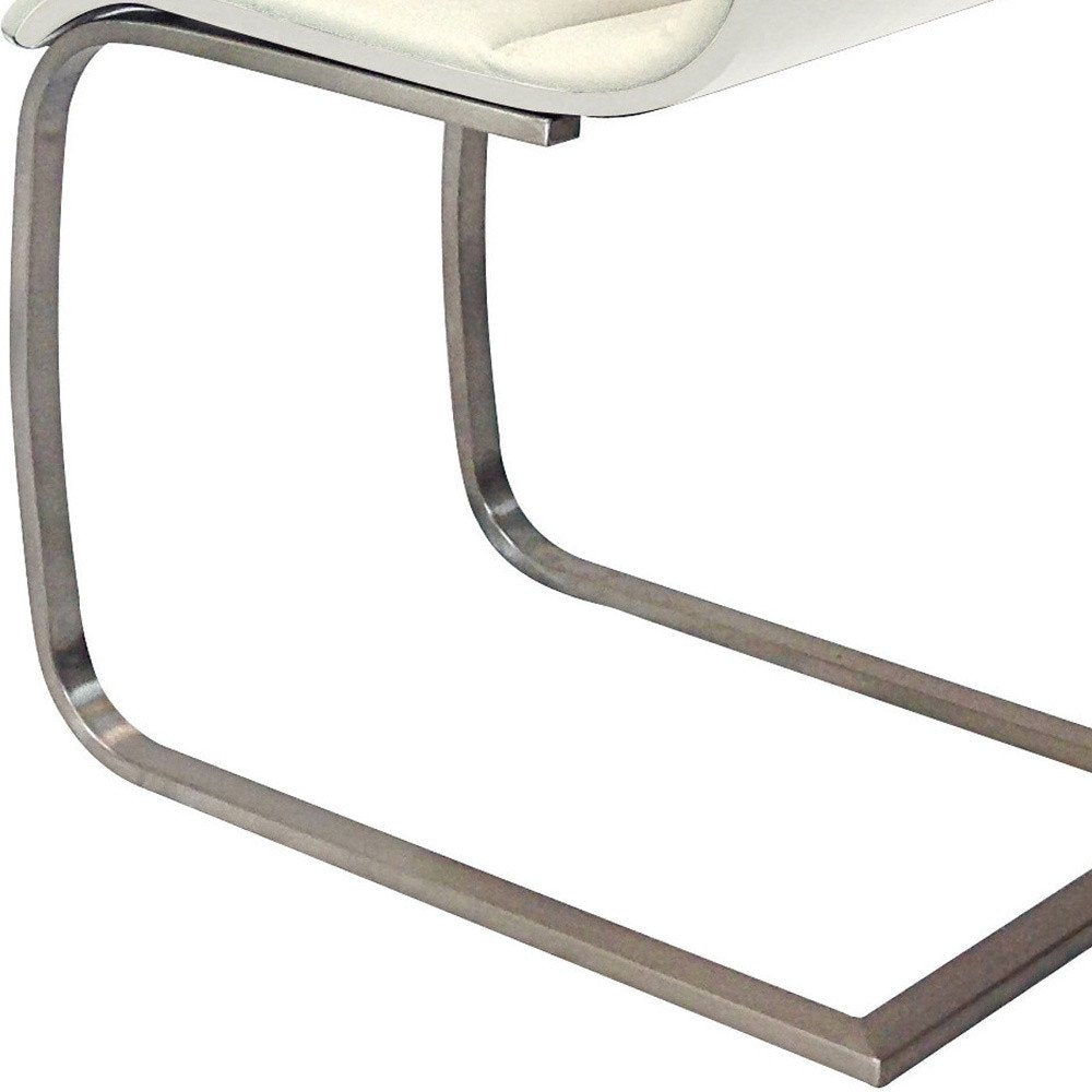 Set of Two White And Silver Faux Leather And Metal Dining Side Chairs