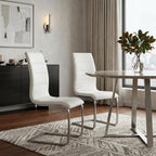 Set of Two White And Silver Faux Leather And Metal Dining Side Chairs