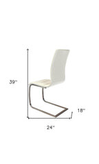 Set of Two White And Silver Faux Leather And Metal Dining Side Chairs
