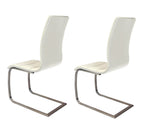 Set of Two White And Silver Faux Leather And Metal Dining Side Chairs