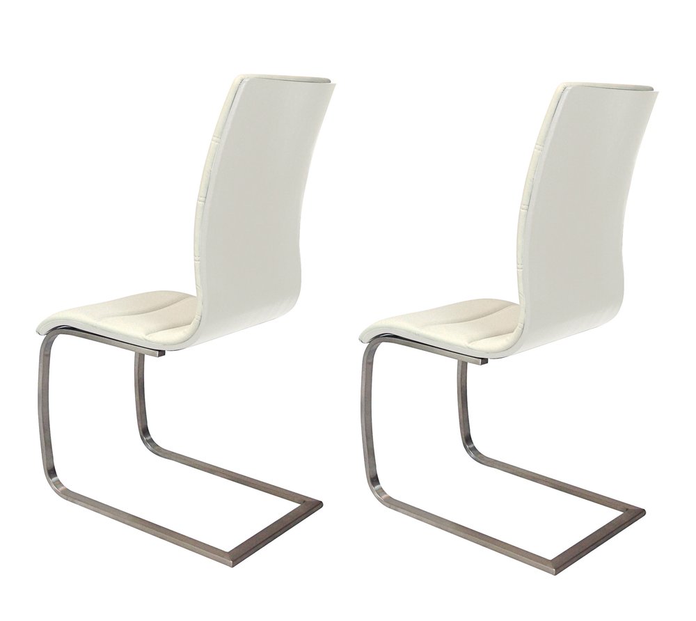 Set of Two White And Silver Faux Leather And Metal Dining Side Chairs