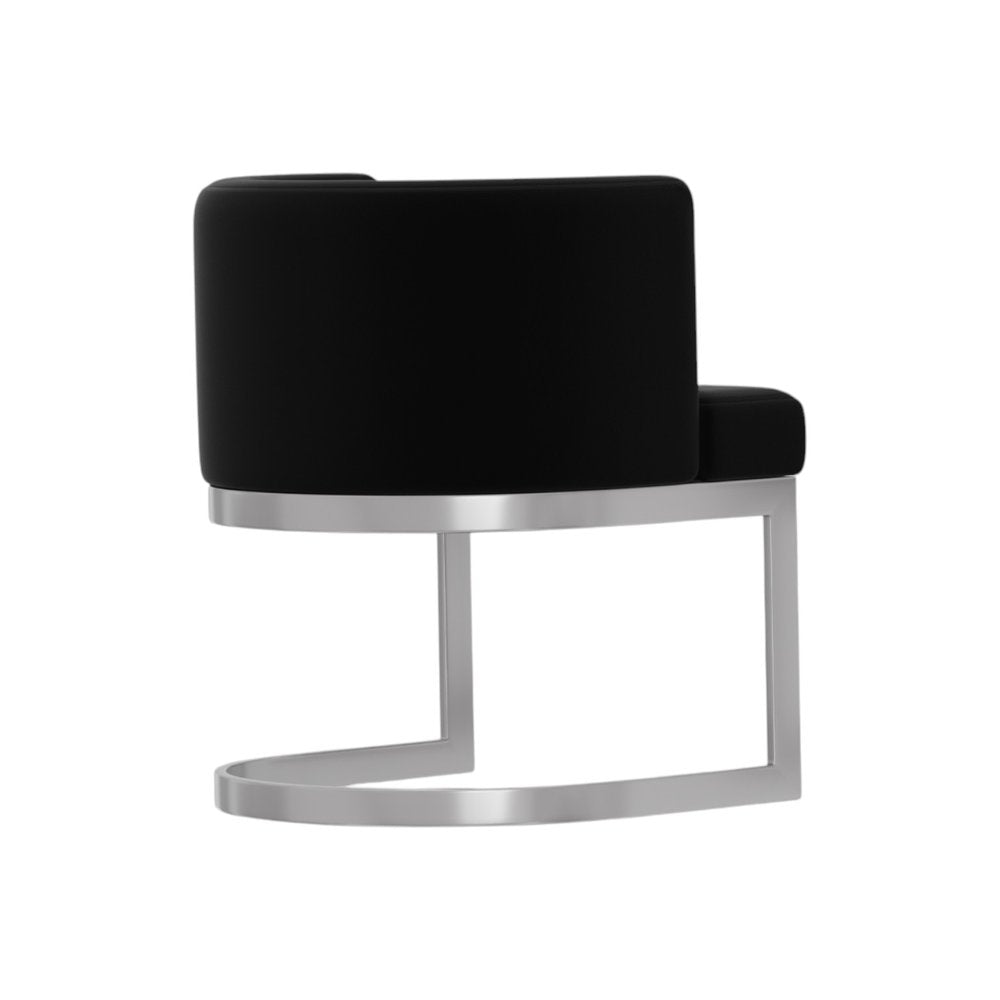 Black And Silver Fabric And Stainless Steel Wing Back Dining Side Chair