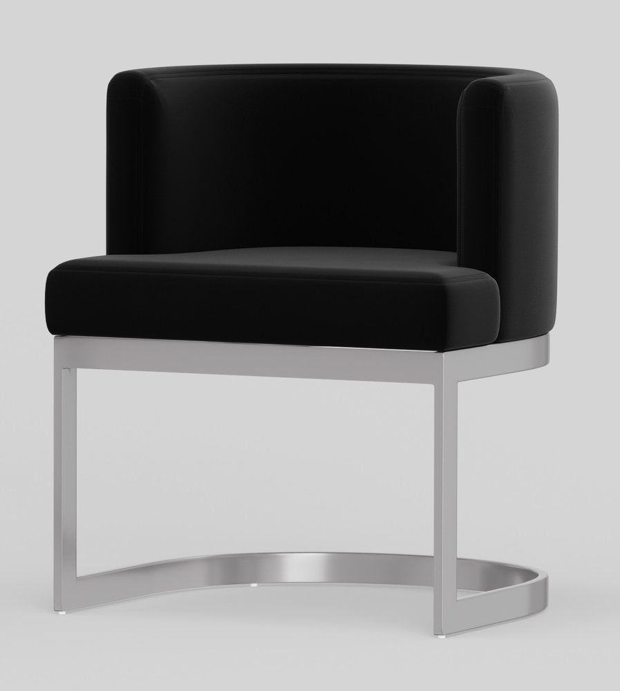 Black And Silver Fabric And Stainless Steel Wing Back Dining Side Chair
