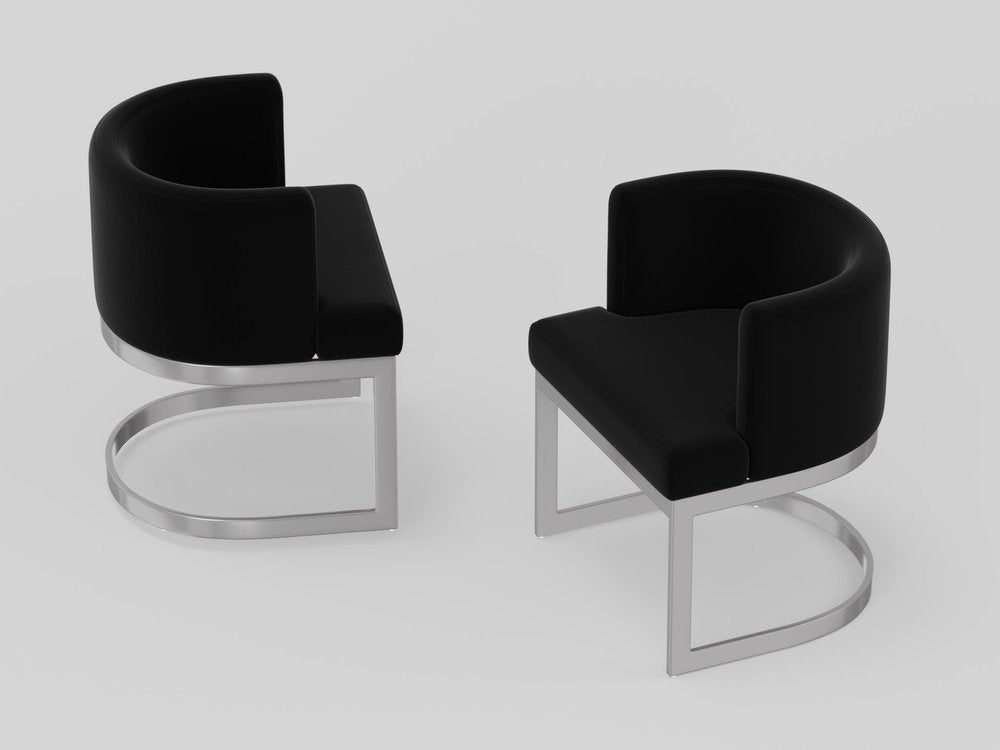 Black And Silver Fabric And Stainless Steel Wing Back Dining Side Chair