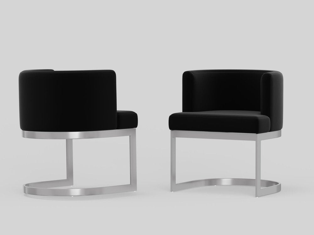 Black And Silver Fabric And Stainless Steel Wing Back Dining Side Chair