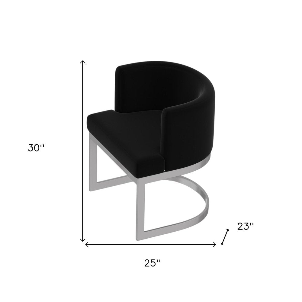 Black And Silver Fabric And Stainless Steel Wing Back Dining Side Chair