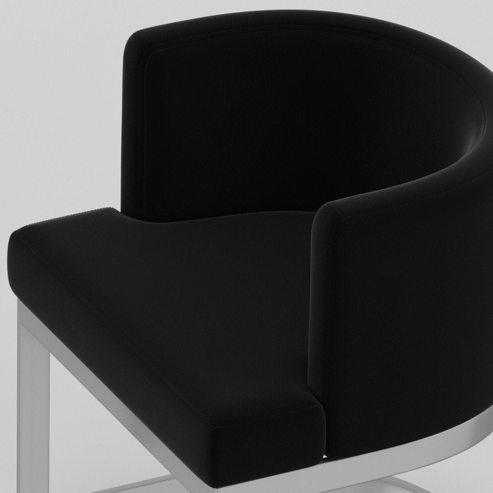 Black And Silver Fabric And Stainless Steel Wing Back Dining Side Chair