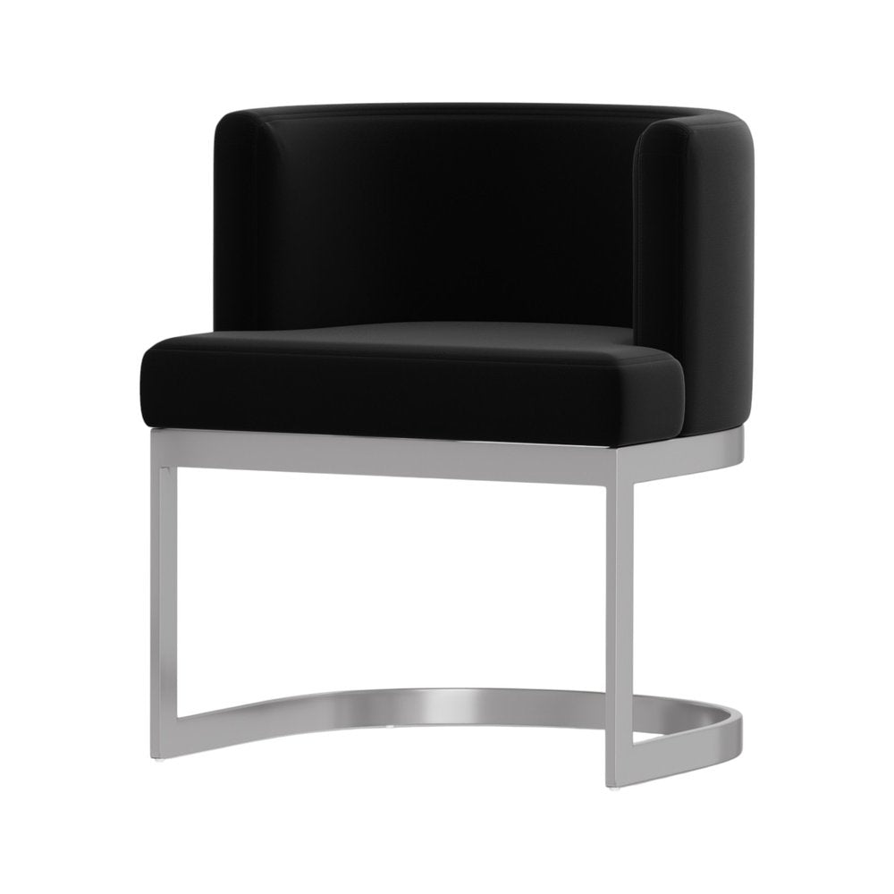 Black And Silver Fabric And Stainless Steel Wing Back Dining Side Chair