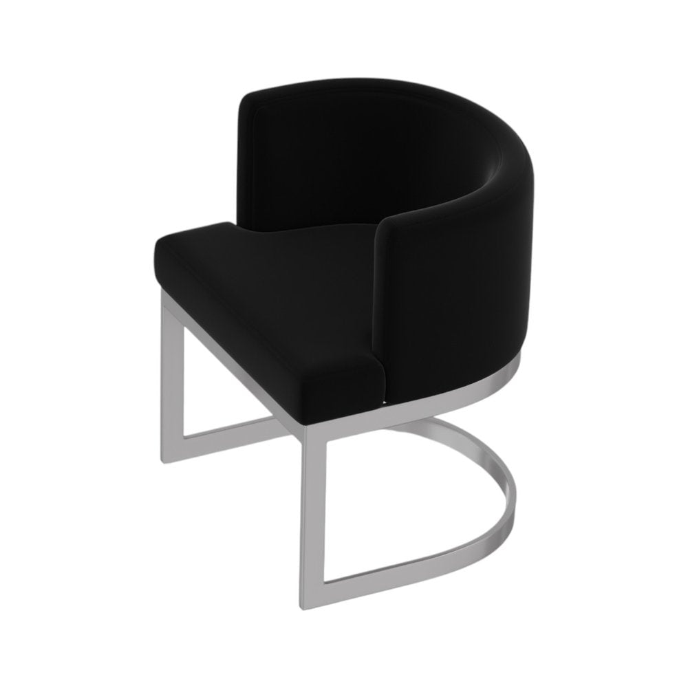 Black And Silver Fabric And Stainless Steel Wing Back Dining Side Chair