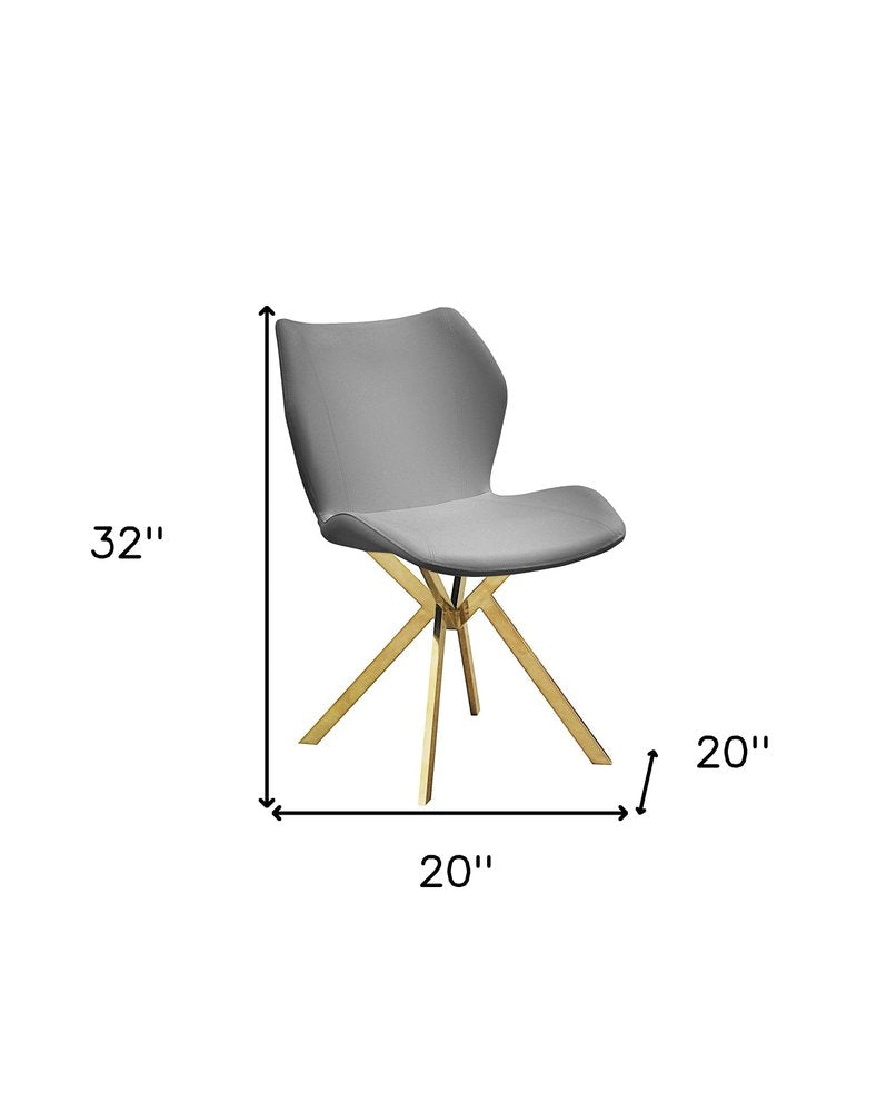 Set of Four Gray And Gold Faux Leather And Metal Dining Side Chairs