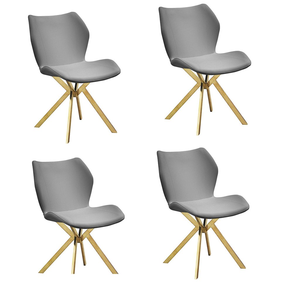 Set of Four Gray And Gold Faux Leather And Metal Dining Side Chairs