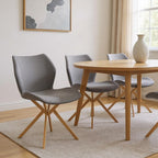 Set of Four Gray And Gold Faux Leather And Metal Dining Side Chairs