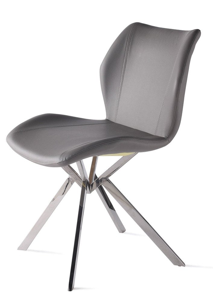Set of Four Gray And Silver Faux Leather And Metal Dining Side Chairs