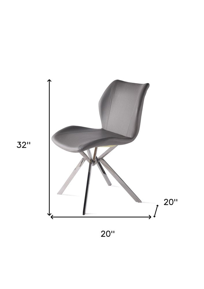 Set of Four Gray And Silver Faux Leather And Metal Dining Side Chairs
