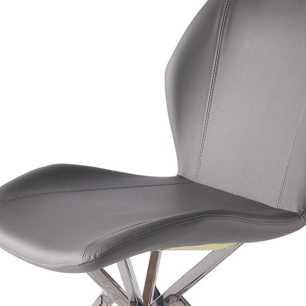 Set of Four Gray And Silver Faux Leather And Metal Dining Side Chairs