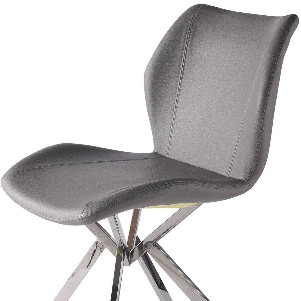 Set of Four Gray And Silver Faux Leather And Metal Dining Side Chairs