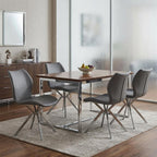 Set of Four Gray And Silver Faux Leather And Metal Dining Side Chairs