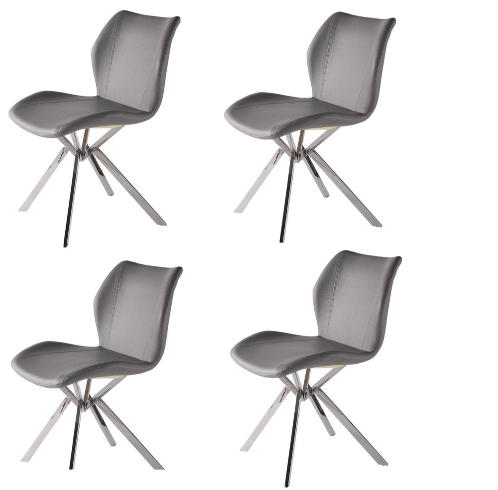 Set of Four Gray And Silver Faux Leather And Metal Dining Side Chairs