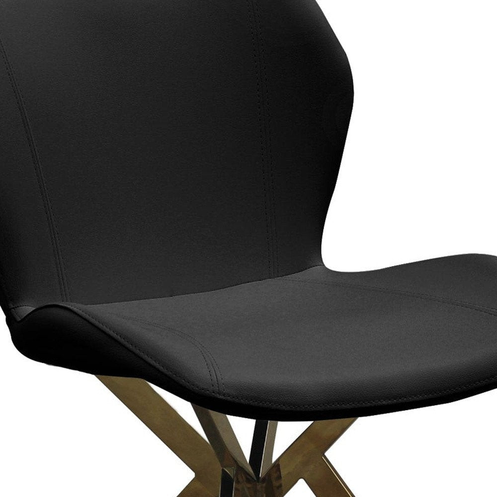 Set of Four Gray And Gold Faux Leather And Metal Dining Side Chairs
