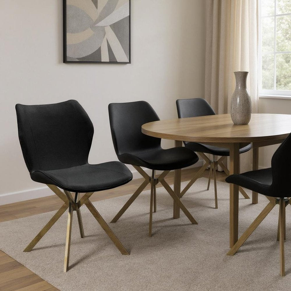 Set of Four Gray And Gold Faux Leather And Metal Dining Side Chairs