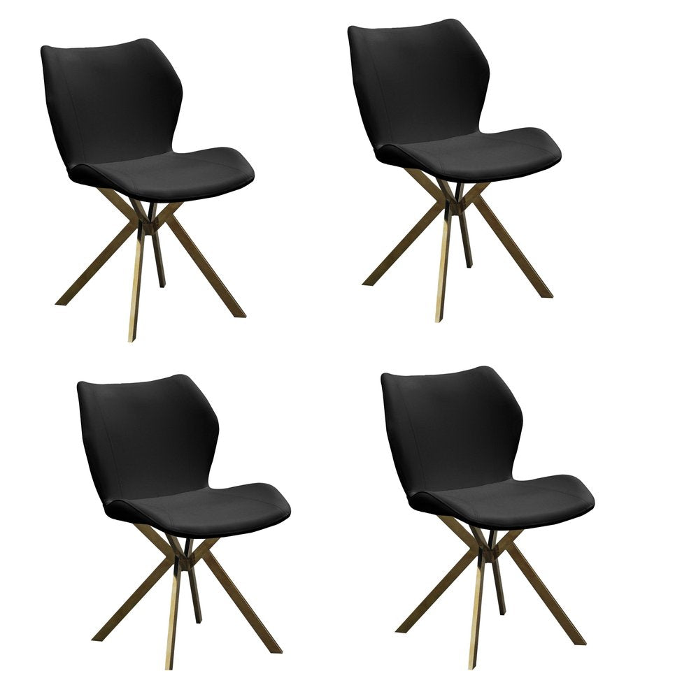 Set of Four Gray And Gold Faux Leather And Metal Dining Side Chairs