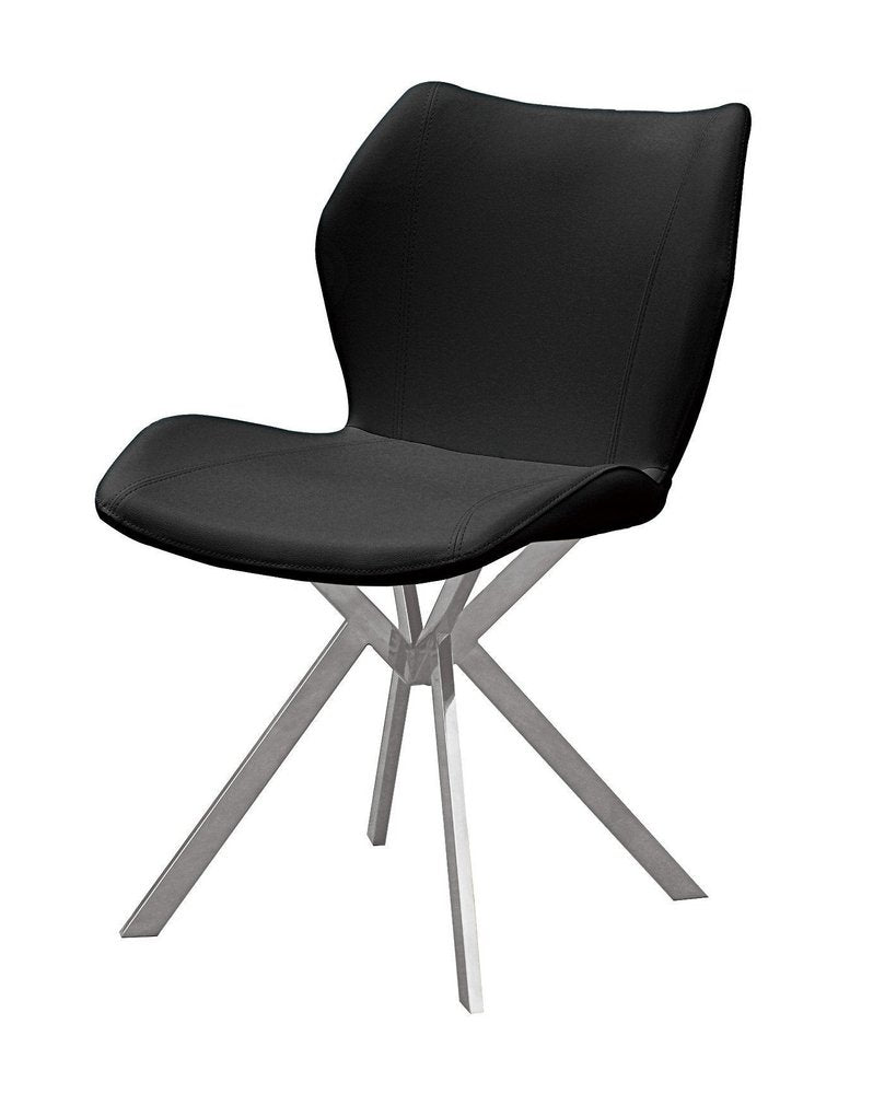 Set of Four Gray And Silver Faux Leather And Metal Dining Side Chairs