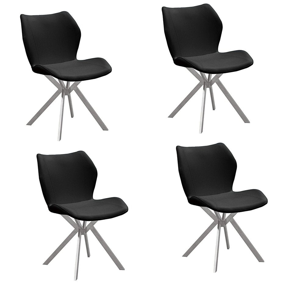 Set of Four Gray And Silver Faux Leather And Metal Dining Side Chairs