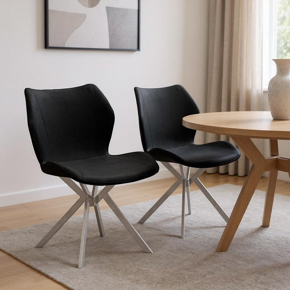 Set of Four Gray And Silver Faux Leather And Metal Dining Side Chairs