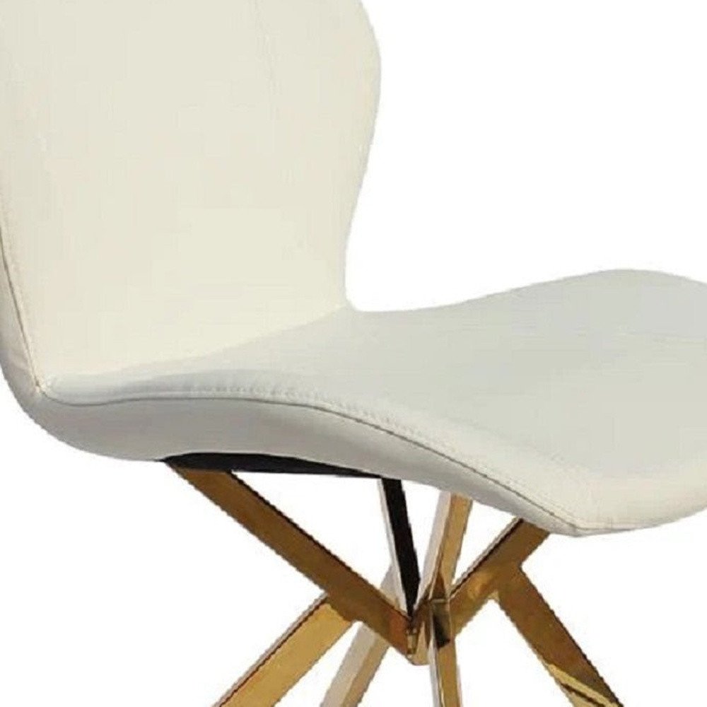 Set of Four Gray And Gold Faux Leather And Metal Dining Side Chairs