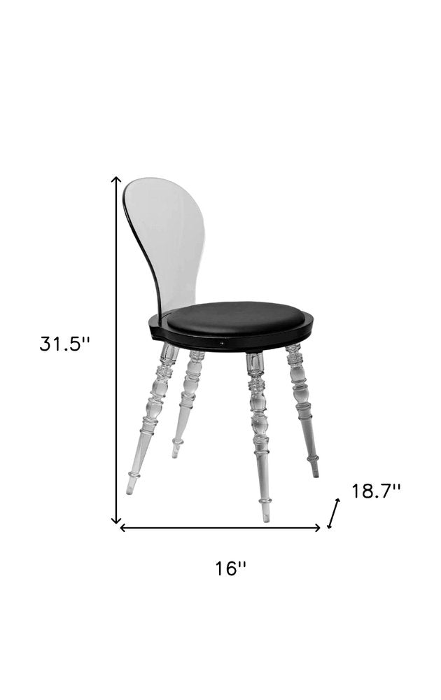 Black And Clear Faux Leather And Heavy Duty Plastic Dining Side Chair