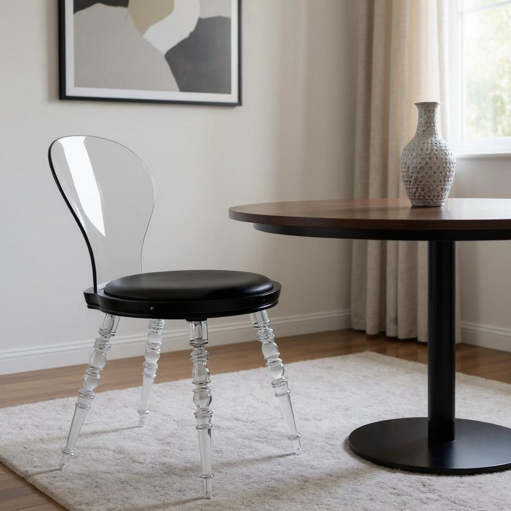 Black And Clear Faux Leather And Heavy Duty Plastic Dining Side Chair