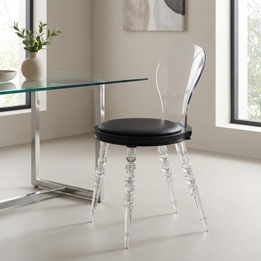 Black And Clear Faux Leather And Heavy Duty Plastic Dining Side Chair