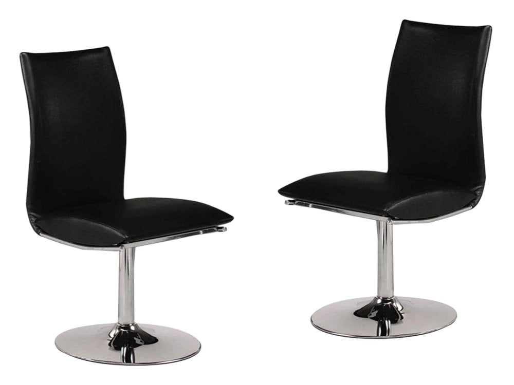 Set of Two Black And Silver Faux Leather And Metal Swivel Dining Side Chairs