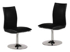 Set of Two Black And Silver Faux Leather And Metal Swivel Dining Side Chairs