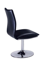 Set of Two Black And Silver Faux Leather And Metal Swivel Dining Side Chairs
