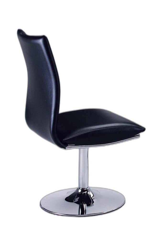 Set of Two Black And Silver Faux Leather And Metal Swivel Dining Side Chairs