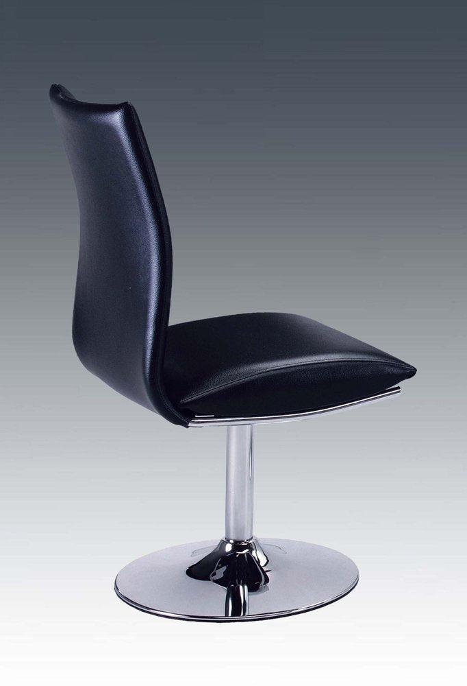 Set of Two Black And Silver Faux Leather And Metal Swivel Dining Side Chairs