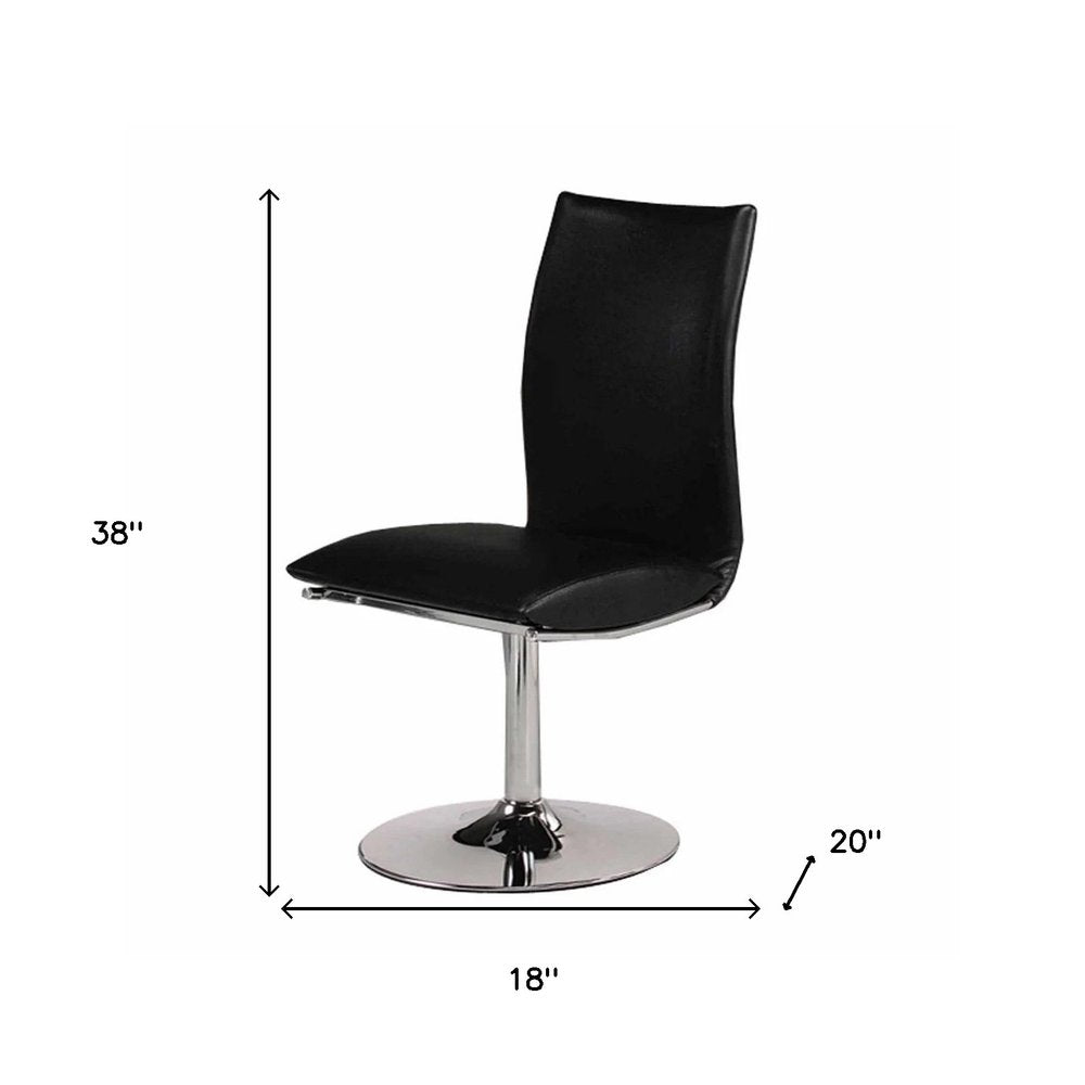Set of Two Black And Silver Faux Leather And Metal Swivel Dining Side Chairs