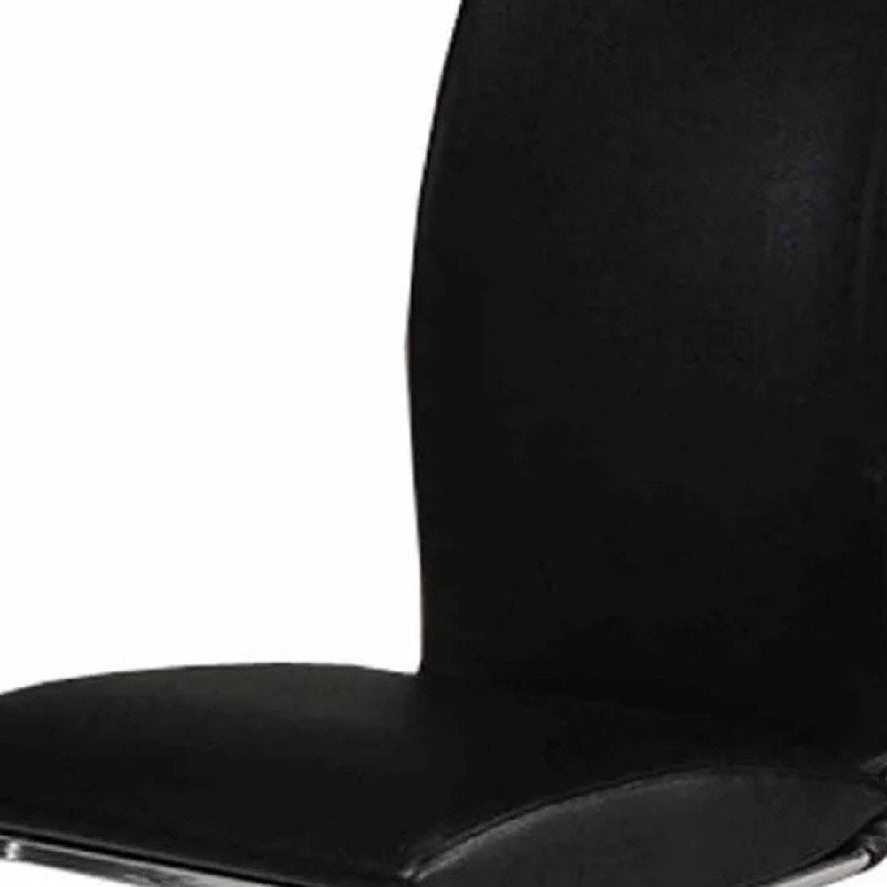Set of Two Black And Silver Faux Leather And Metal Swivel Dining Side Chairs