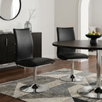 Set of Two Black And Silver Faux Leather And Metal Swivel Dining Side Chairs