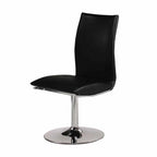 Set of Two Black And Silver Faux Leather And Metal Swivel Dining Side Chairs