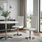 Set of Two Black And Silver Faux Leather And Metal Swivel Dining Side Chairs