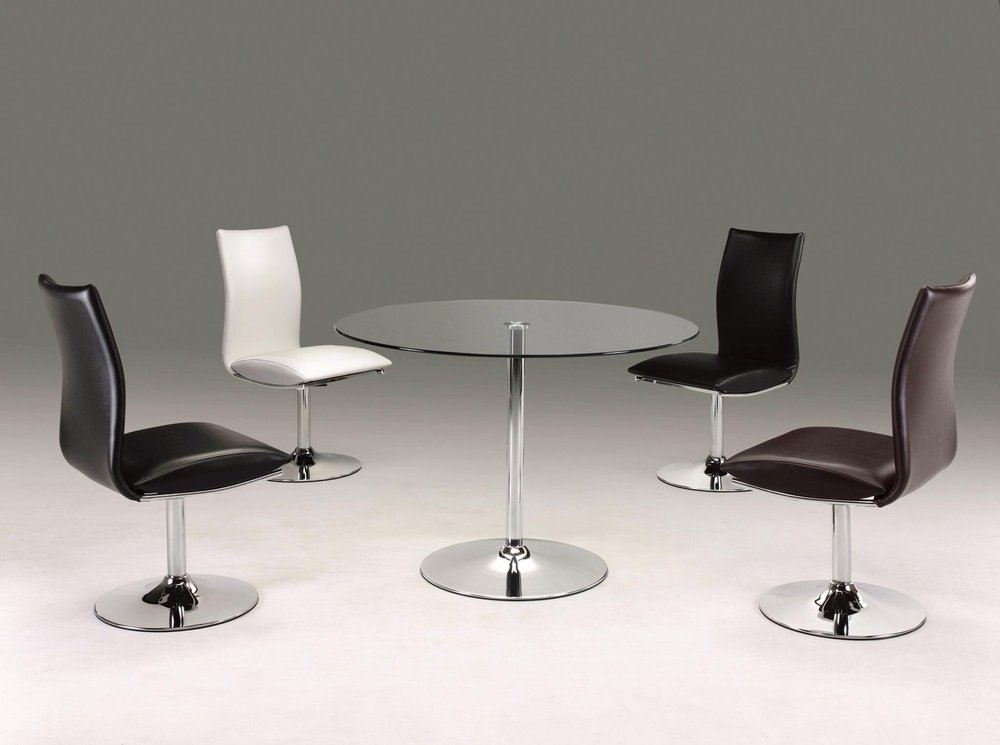 Set of Two Black And Silver Faux Leather And Metal Swivel Dining Side Chairs