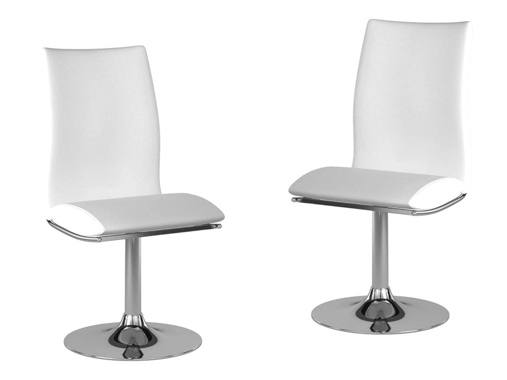 Set of Two Black And Silver Faux Leather And Metal Swivel Dining Side Chairs