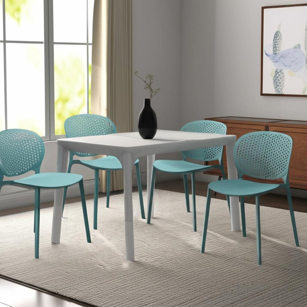 Set of Four Orange Heavy Duty Plastic Dining Side Chairs