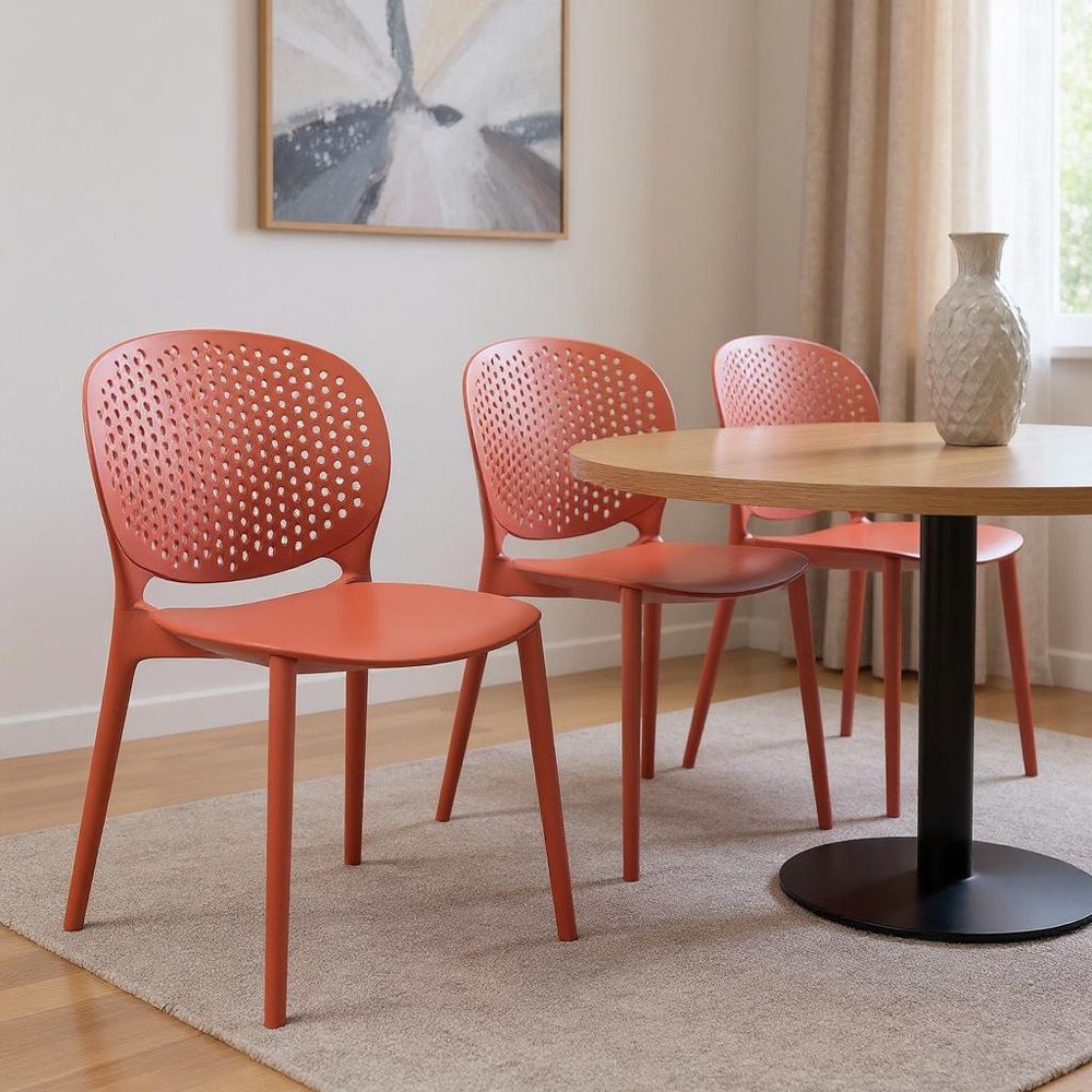 Set of Four Orange Heavy Duty Plastic Dining Side Chairs