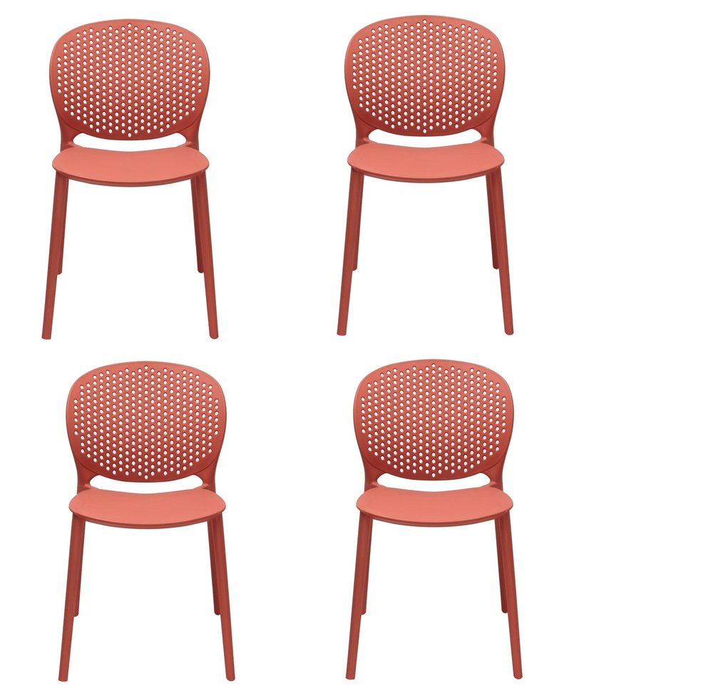 Set of Four Orange Heavy Duty Plastic Dining Side Chairs