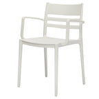 Set of Four White Heavy Duty Plastic Ladder Back Dining Arm Chairs