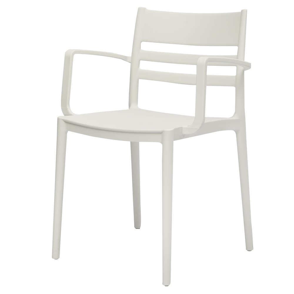 Set of Four White Heavy Duty Plastic Ladder Back Dining Arm Chairs